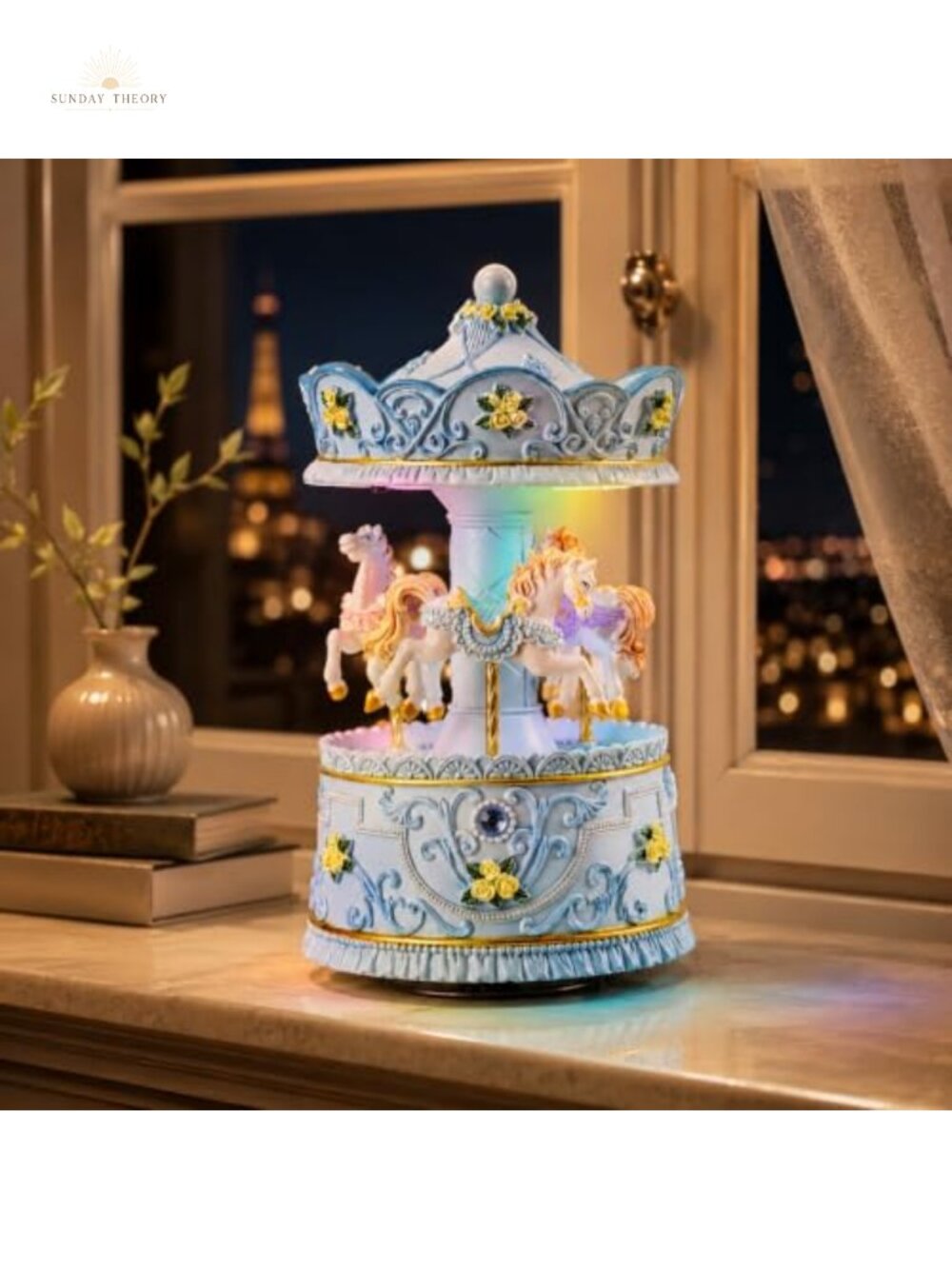 Handcrafted Carousel Music Box Plays You Are My Sunshine LED Lighted Rotating
